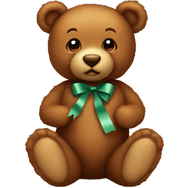 Brown teddy bear with pick ribbon emoji