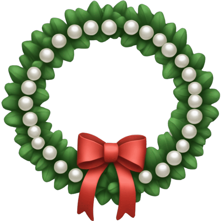 A Christmas wreath designed like a circle of pearls with a tiny black bow. emoji