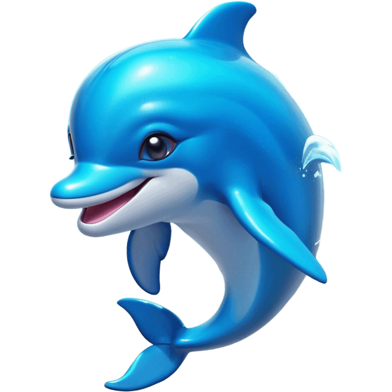 Cinematic Adorably Playful Dolphin Portrait Emoji, Bouncing joyfully through sparkling turquoise waves with a sleek, streamlined body of glossy blue skin, a wide, infectious smile, and bright, twinkling eyes that radiate pure delight, Simplified yet charmingly exuberant features, highly detailed, glowing with a radiant, bubbly aquatic glow, high shine, energetic and heartwarming, stylized with an air of whimsical ocean fun, soft glowing outline, capturing the essence of a super cute dolphin that seems ready to leap out of the screen spreading joy! emoji