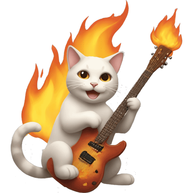 cat is playing a guiar that is on fire emoji