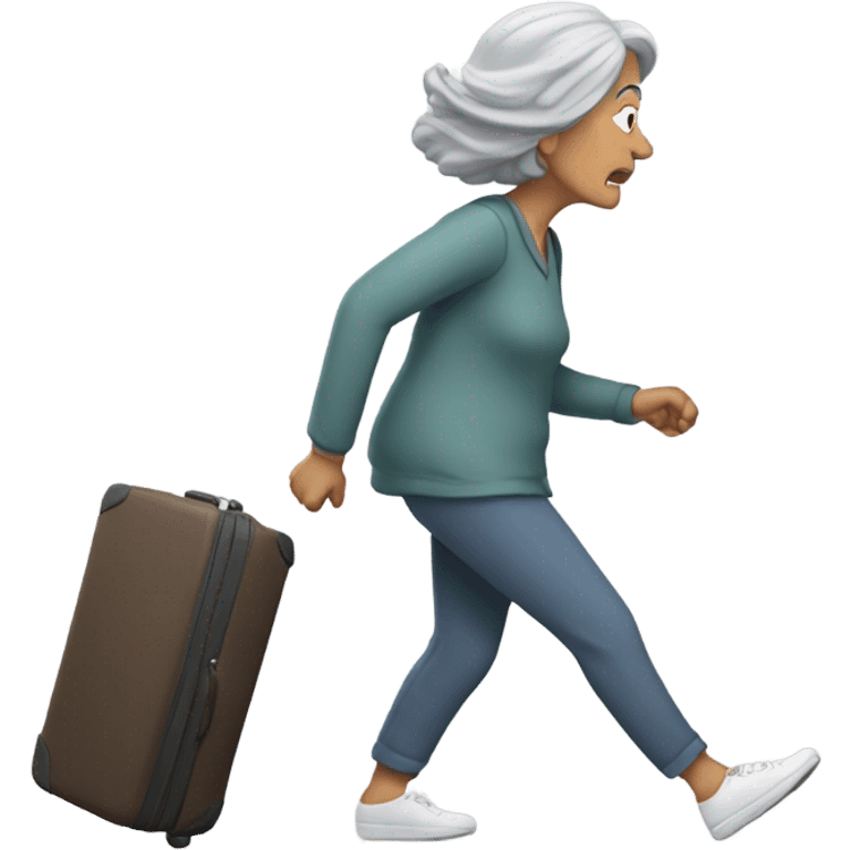 Older women fleeing with suitcase emoji