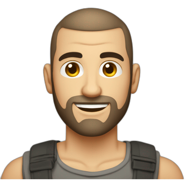 greek guy buzz cut hair computer programmer no glasses slight beard carries laptop emoji