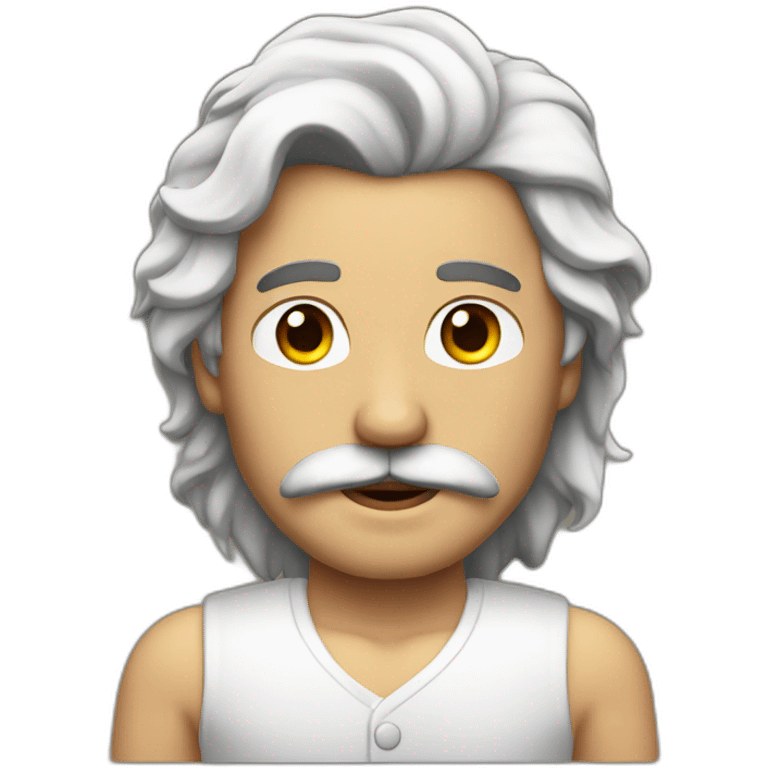 MAN WITH MUSTACHE AND LONG BLACK WAVY HAIR AND WHITE VEST TOP emoji