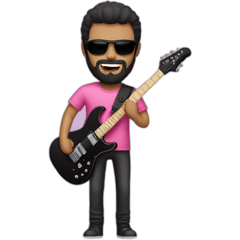 white man with black beard and black t shirt and pink electric guitar emoji