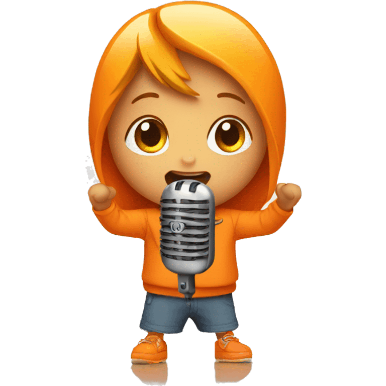 child in orange clothes singing in mocrophone emoji