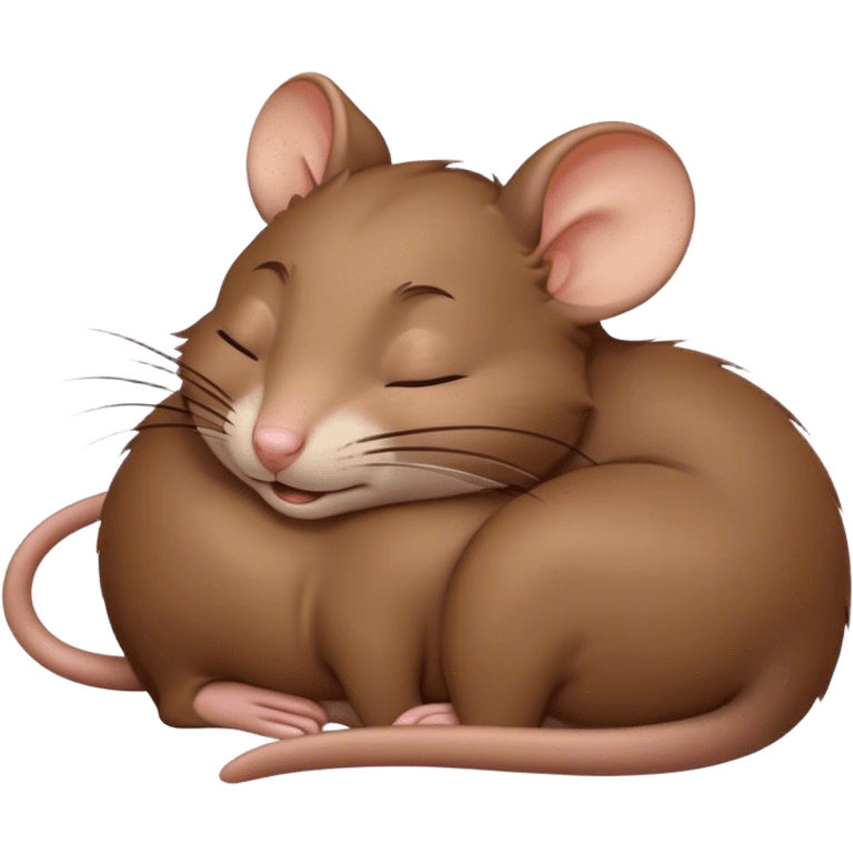 Meme-Worthy Cute Sleeping Brown Rat Portrait Emoji, Head resting peacefully with a contented smile, showcasing a compact, nimble build and a luxuriously soft brown coat, eyes gently closed in serene, restful slumber, Simplified yet hilariously adorable features, highly detailed, glowing with a soft, drowsy light, high shine, relaxed and utterly lovable, stylized with an air of playful laziness, soft glowing outline, capturing the essence of a sleeping rat that feels destined to become the next viral sensation of adorable urban rest! emoji