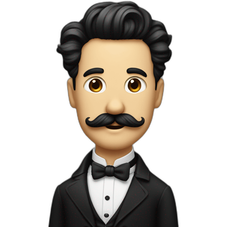 Homme au cheuveux noir avec la moustache de charlie Chaplin et avec des cheuveux plaqué sur le coté emoji