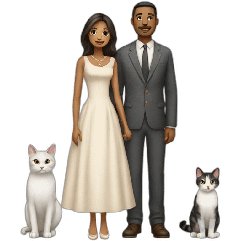 Husband and wife with 2 cats in full height emoji