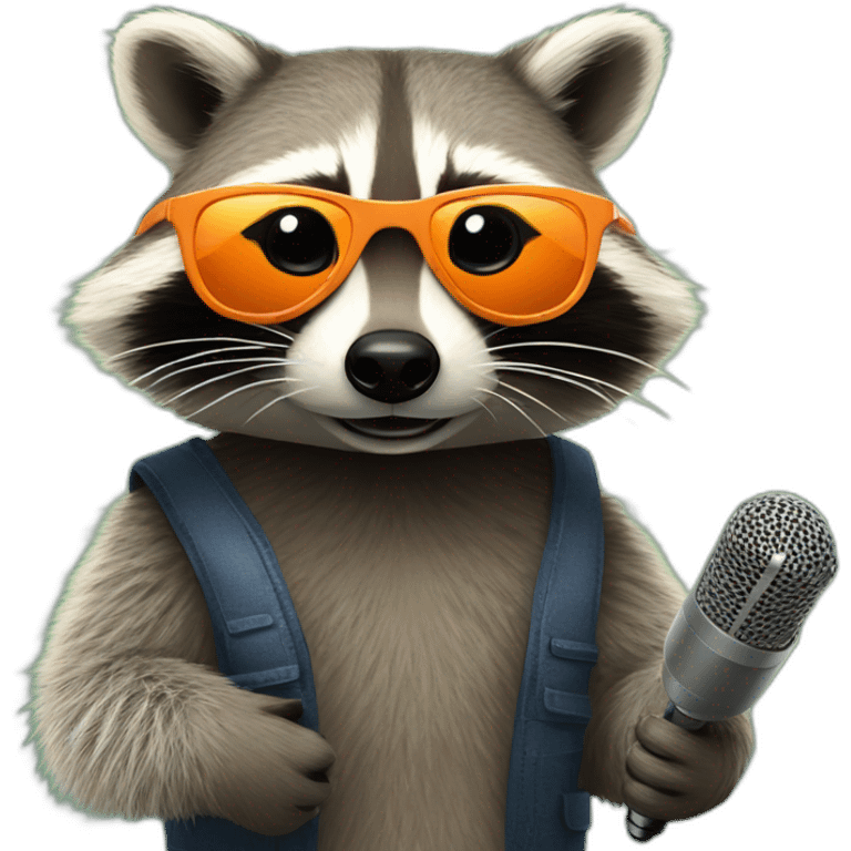 raccoon with orange sunglasses and a podcast microphone emoji