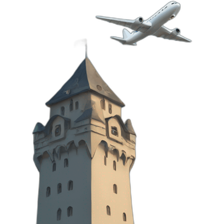 A plane flying toward a tower emoji