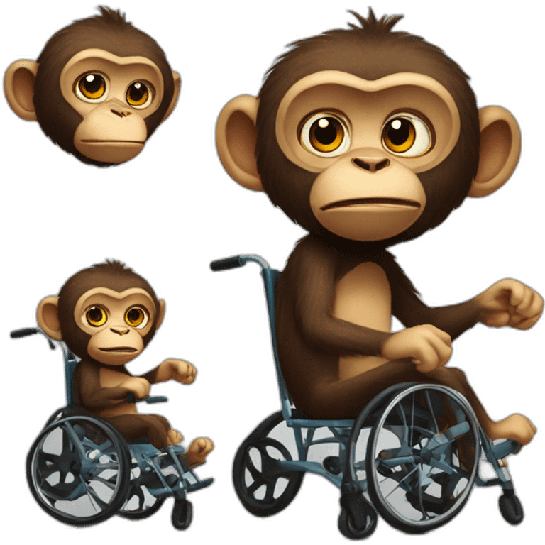 angry monkey with small ferocious rollin eyes rides really cute wheelchair emoji