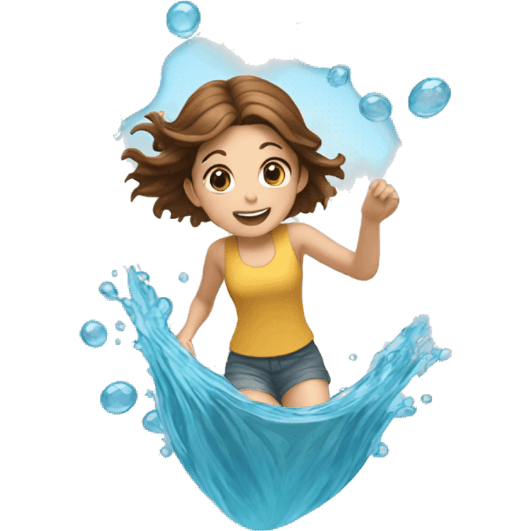 girl with brown hair fish jumping out of water emoji