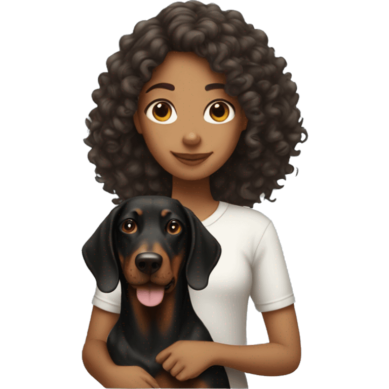 girl with curly hair with doberman  emoji