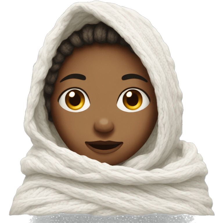 Girl wrapped in a knitted white blanket  emoji