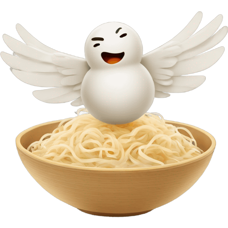 Flat rice noodles with flying wings emoji