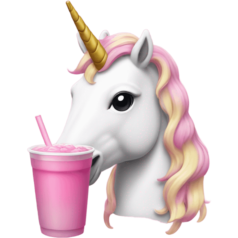 a unicorn with a pink shirt on drinking boba emoji