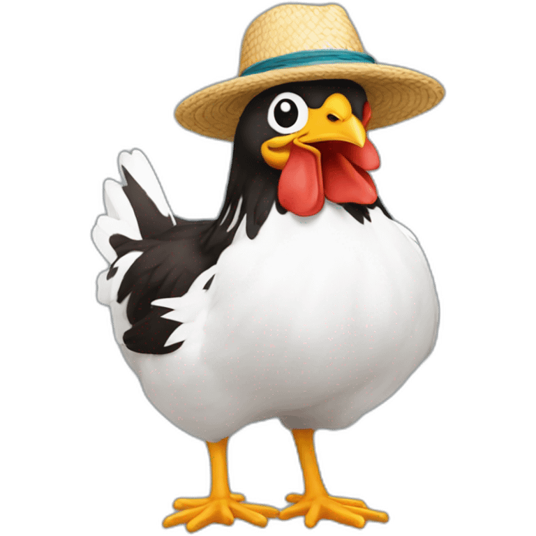 Poule avec un le chapeau de luffy emoji