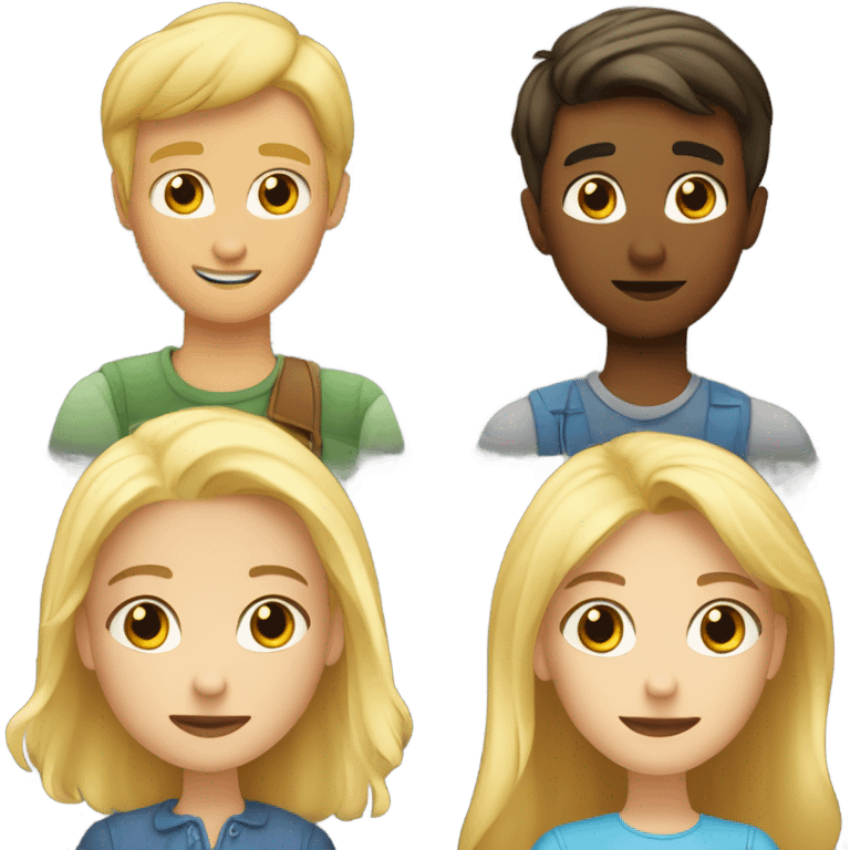 A blonde boy with his friends looking at a blonde girl and a blonde girl looking at a blonde boy  emoji