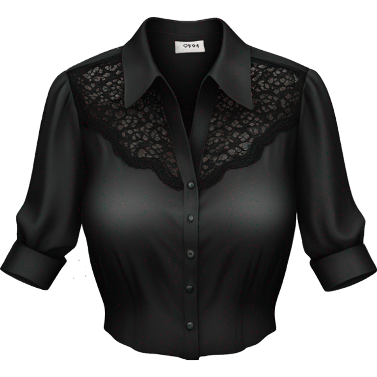 Realistic isolated black silk button up blouse with black lace. emoji