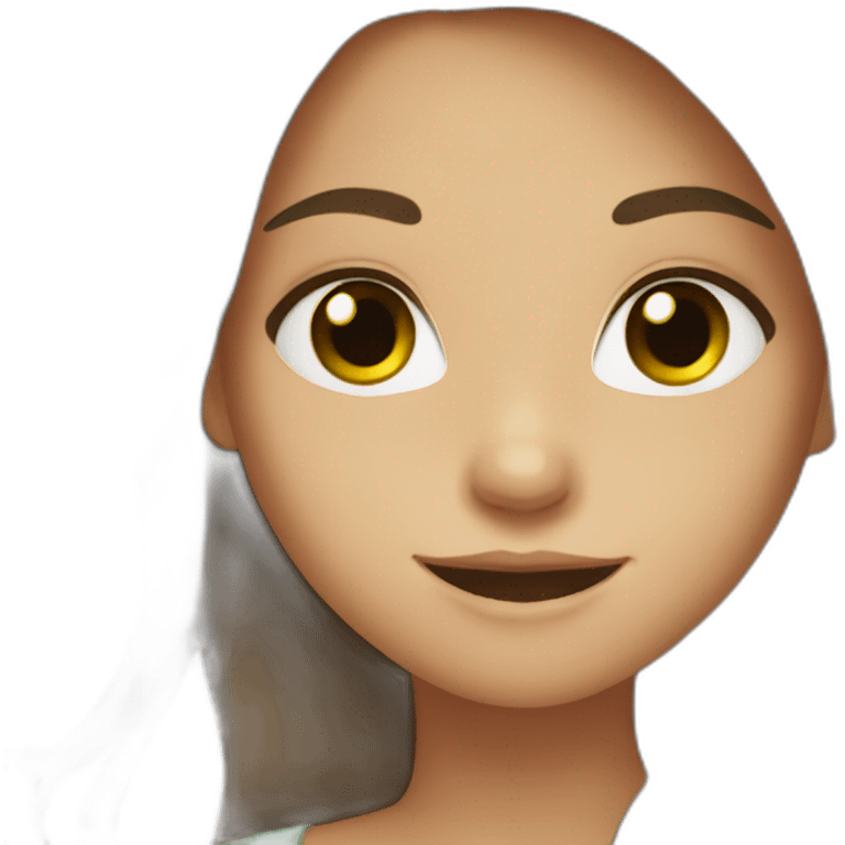 girl, green eyes, brown long hair, smile emoji