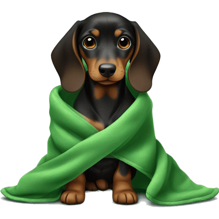 One black and brown dachshung puppy in a green blanket emoji