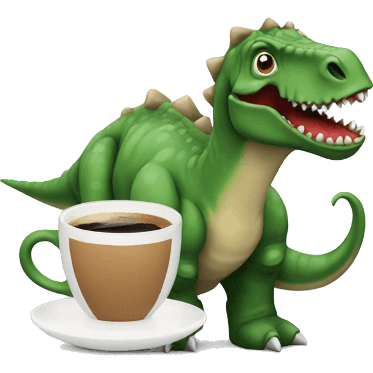 Dinosaur with a coffee emoji