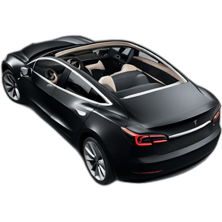 Hyper realistic, open top, black, Tesla Model 3 Performance, back view emoji