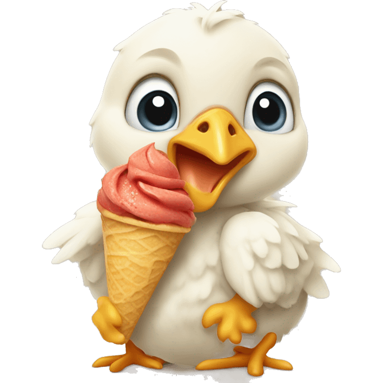 Baby chicken eating ice cream with pancakes emoji