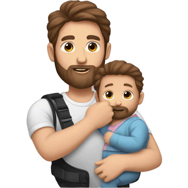 Brown hair man with ￼beard holding baby girl in a carrier emoji