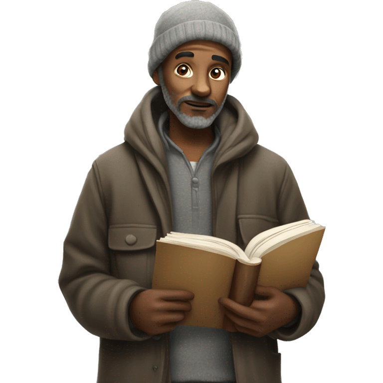 Homeless man with a book emoji