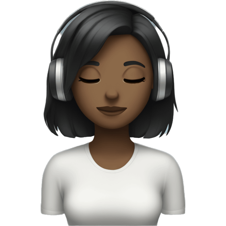 white black hair girl eyes closed headphones on emoji