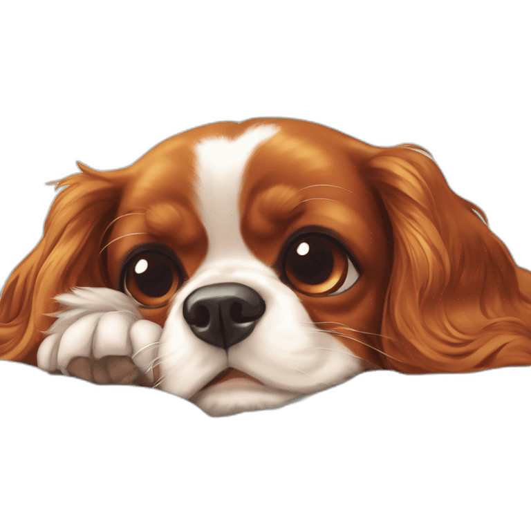 Dog Cavalier King Charles Spaniel on the bed, smiling emoji