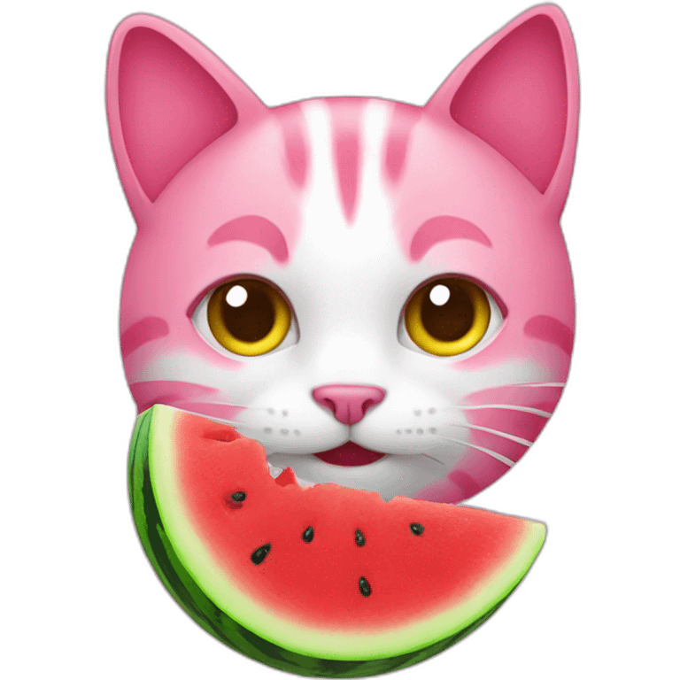 Pink cat eat watermelon emoji