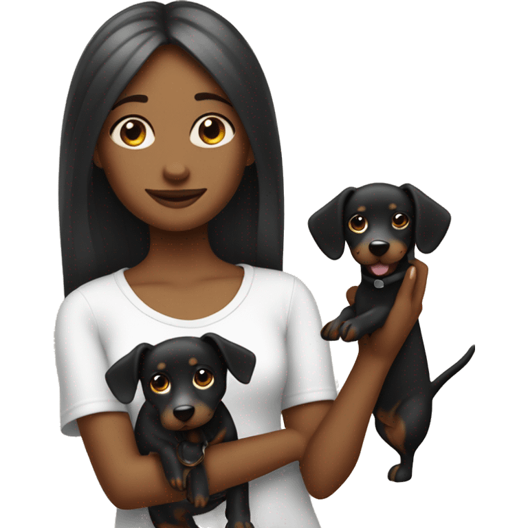 girl holding a black wiener dog ￼ emoji