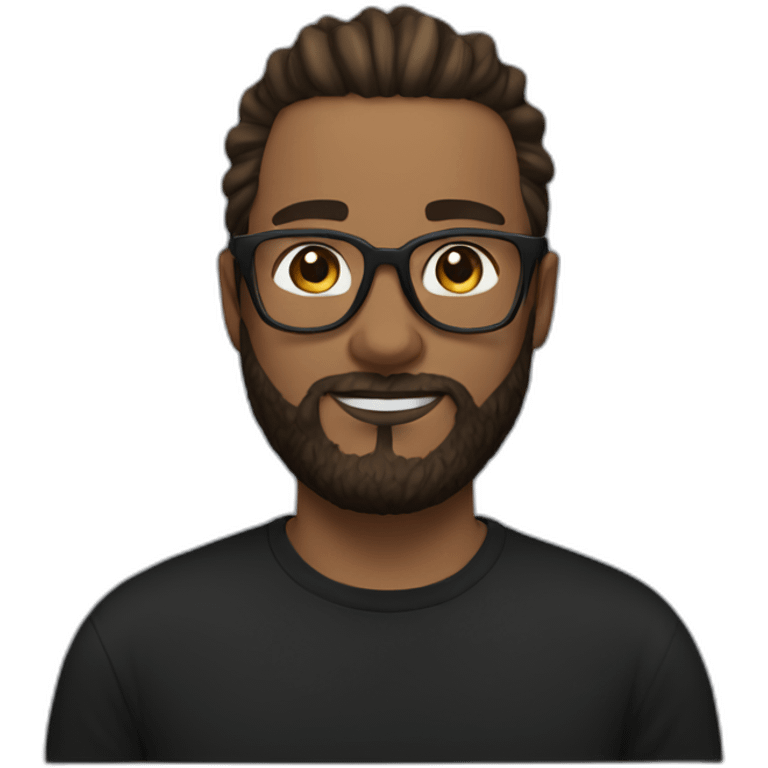 White Man with clear glasses brown hair and a black tshirt and a man bun and beard emoji