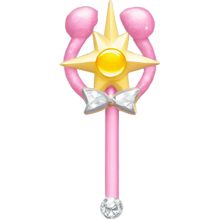 Sailor moon wand pink and white, yellow moon, diamonds emoji