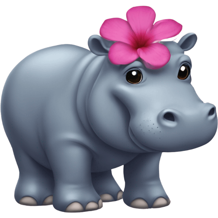 Hippopotamus with a tiaré flower on the ear emoji