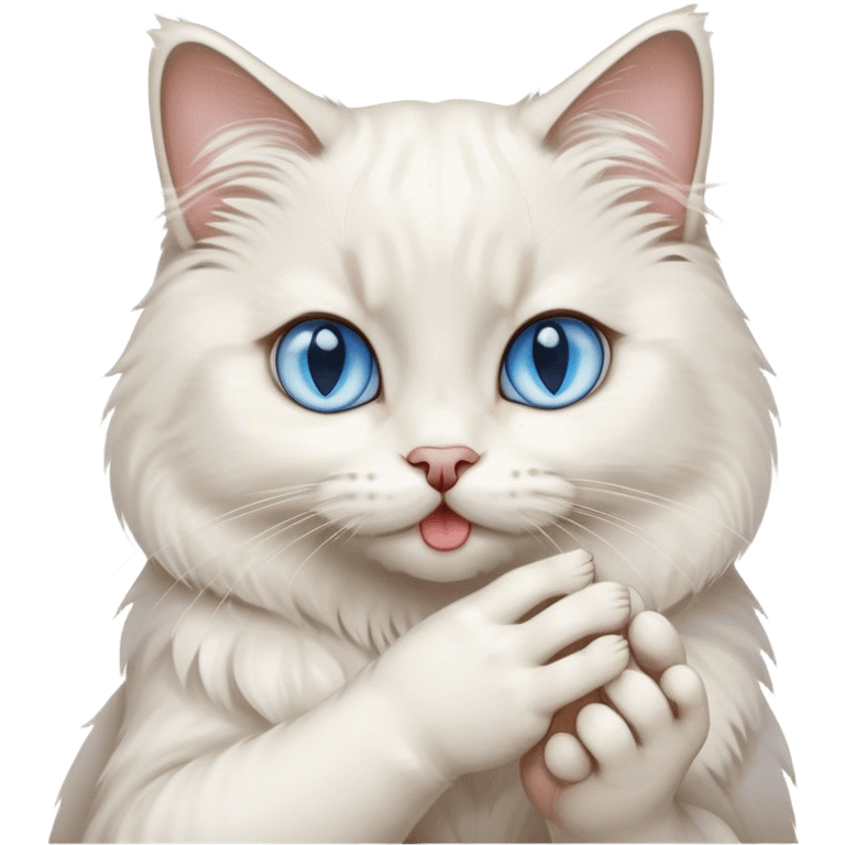 white ragdoll Cat licks its paw  emoji