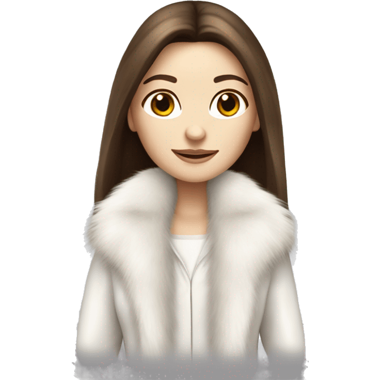 Beautiful white girl with straight brown long hair in white fur-coat emoji