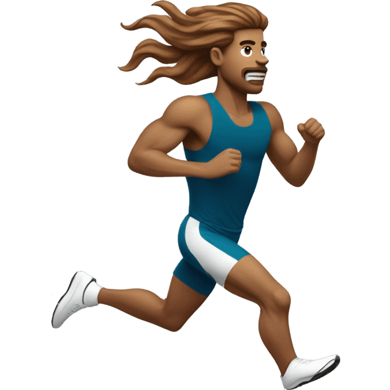 white male athlete running with a flowing, brown mullet emoji