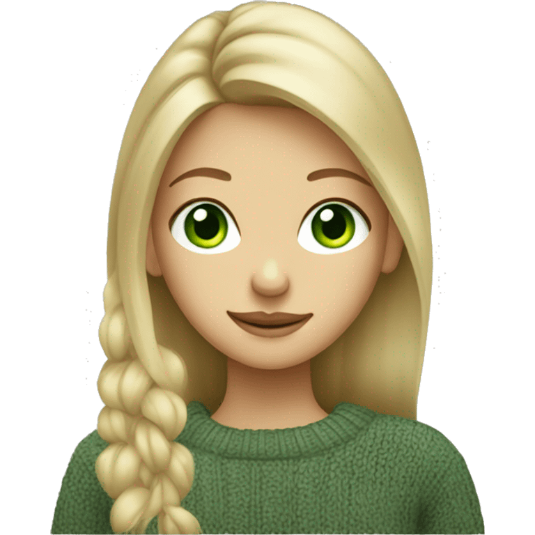 A green-eyed blonde girl dressed in an asymmetrical sweater emoji