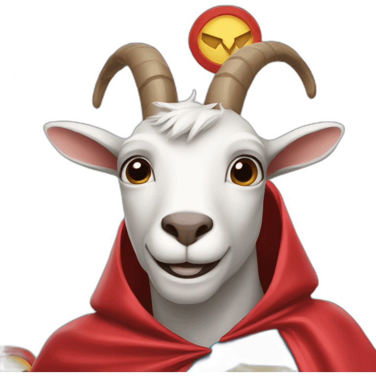 a goat with a superhero cape emoji