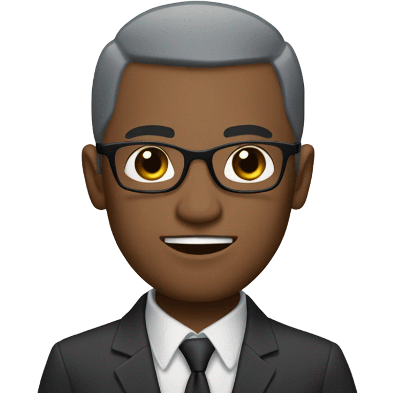 Dwayne hunter  with small round face and suit and glasses and buzz cut and small black eyes and small gray beard and small black eyes and wrinkled forehead emoji