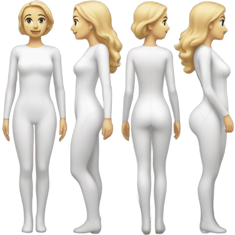 full white woman in white latex bodysuit front and back emoji