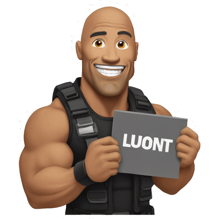 The rock holding a sign "don't laugh" emoji