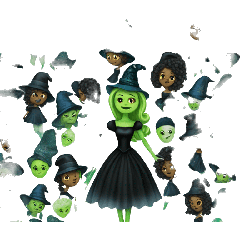 Glinda the Good Witch in a blue sparkly dress and Elphaba with her green skin and black dress and black witches hat emoji