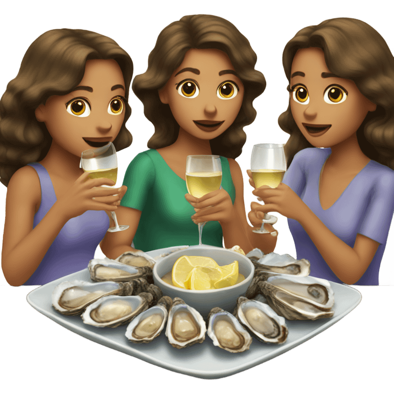 Three brown haired sisters eating oysters and drinking champagne  emoji