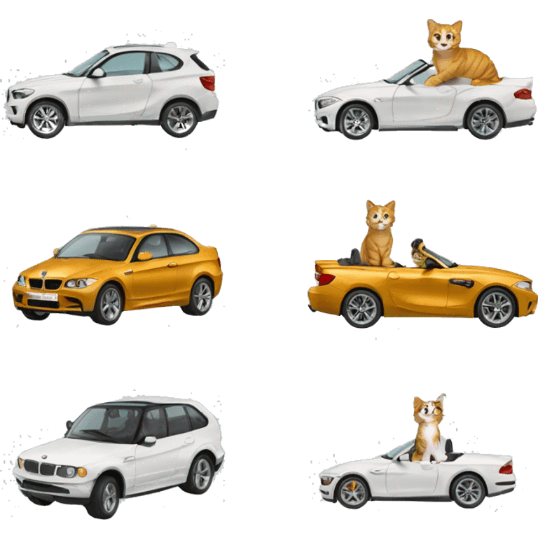 Cat driving a bmw car and car number is GPT emoji