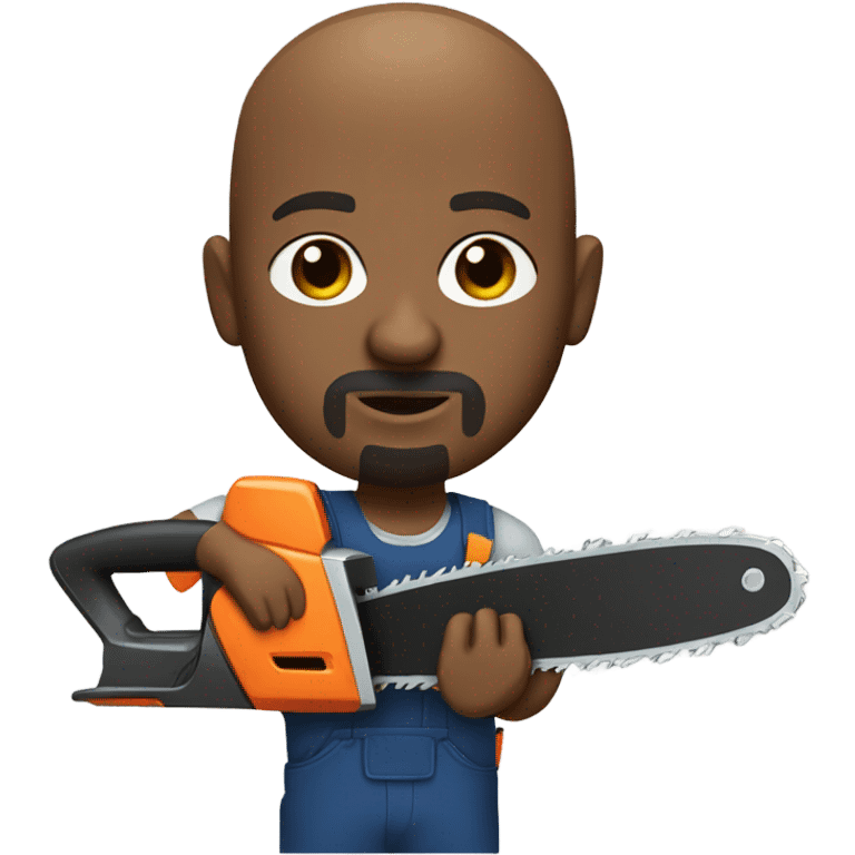 Bald black man with goatee using a chainsaw  emoji