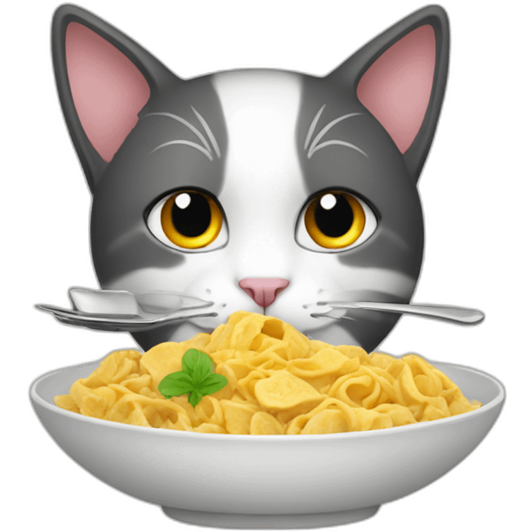 A cat eating dishes emoji